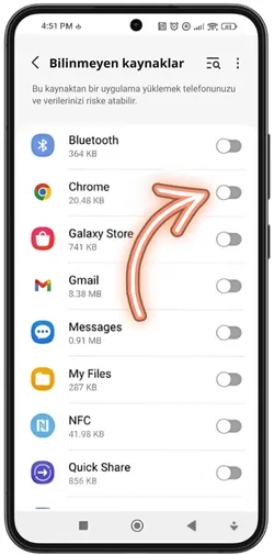 Android ayarlarında güvenlik menüsü
