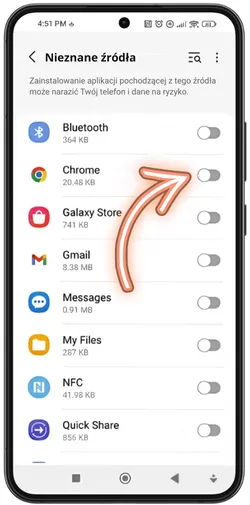 Włączenie nieznanych źródeł w ustawieniach Android