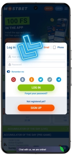 App Mostbet login