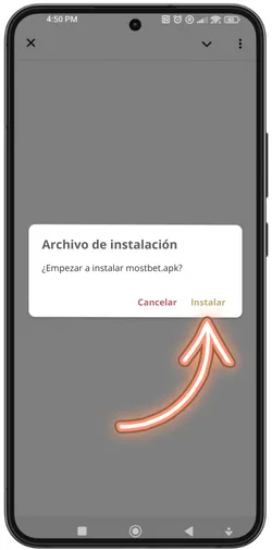 Confirmar la instalación tocando el botón Instalar