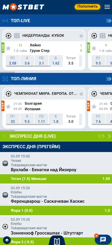 Спортивные ставки в приложении