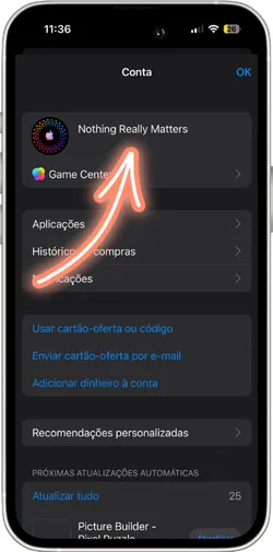 Opção de visualizar conta na App Store