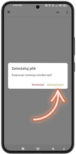 Potwierdzenie instalacji poprzez dotknięcie przycisku Zainstaluj